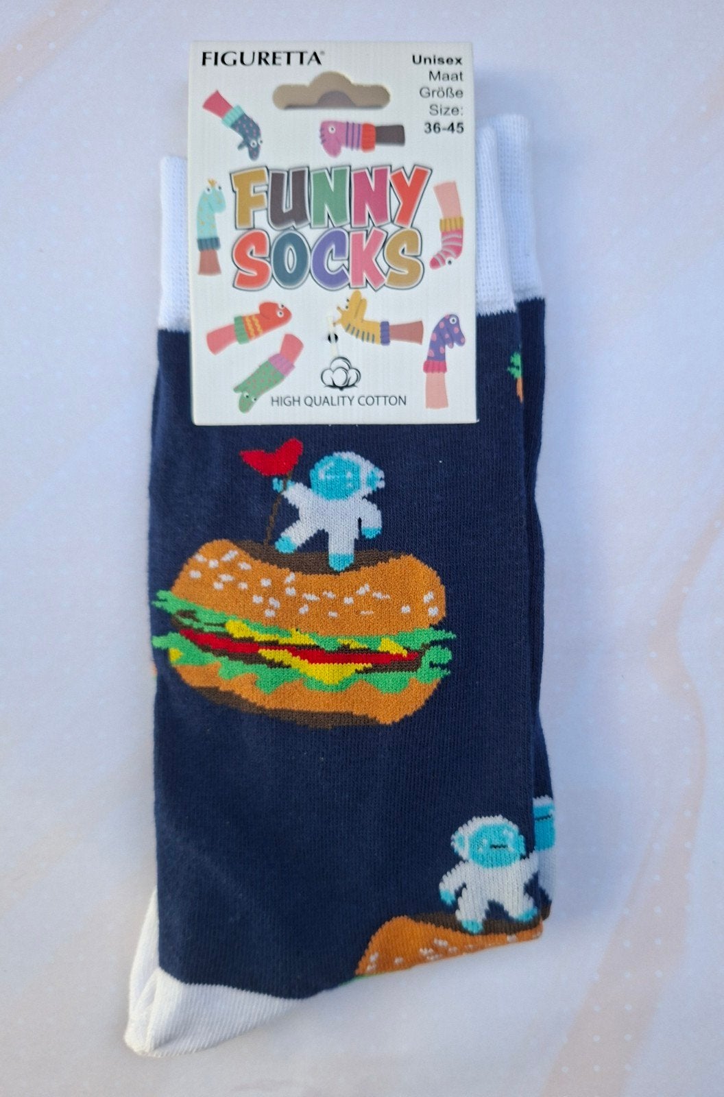 Funny Socks: One Size (Hamburger-print), Overige kleuren, Nieuw, Overige maten, Ophalen of Verzenden