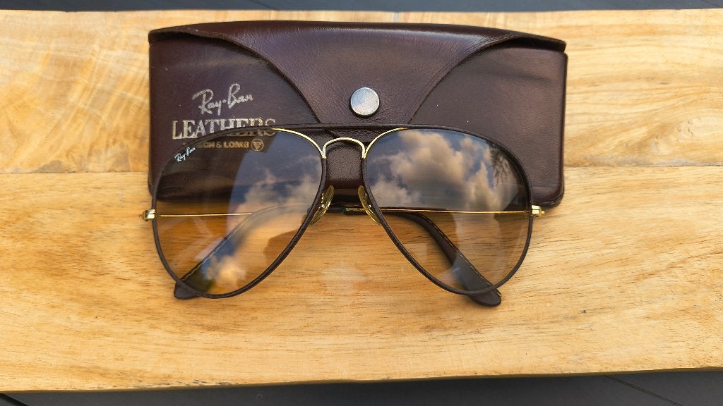 Ray-Ban Bausch & Lomb Aviator Leather 62-14–Changeable NWST, Zonnebril, Bruin, Ophalen of Verzenden, Zo goed als nieuw
