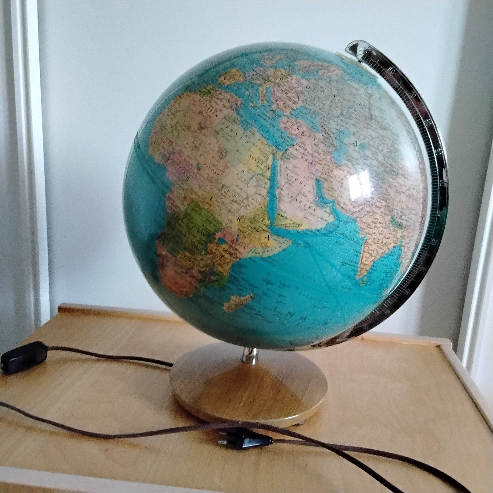 Vintage verlichte Columbus Duplex wereldbol., Ophalen of Verzenden