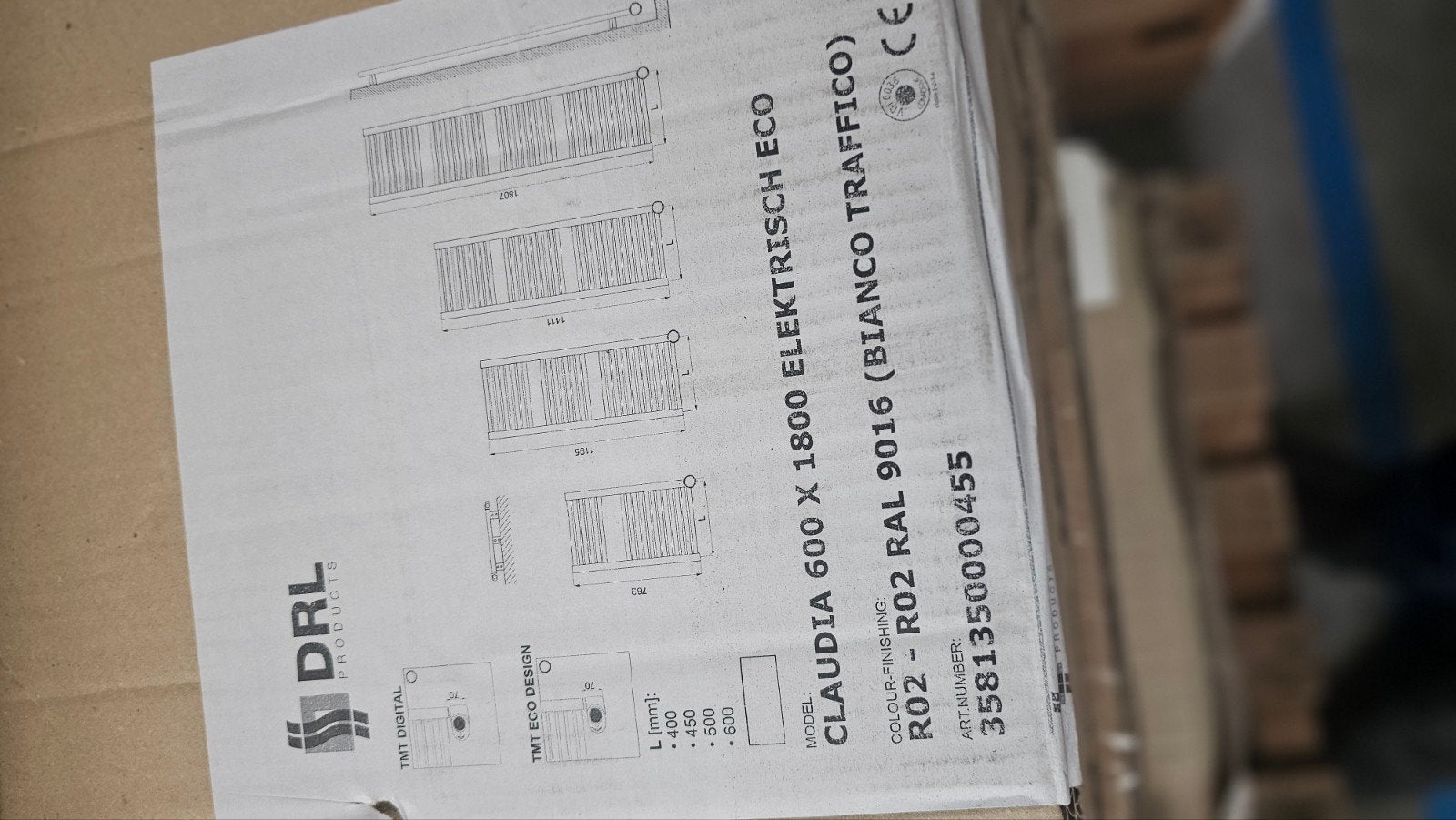 DRL Claudia 600x1800 Elektrisch ECO Radiator RAL 9016, Ophalen, Hoog rendement (Hr), Radiator, Nieuw
