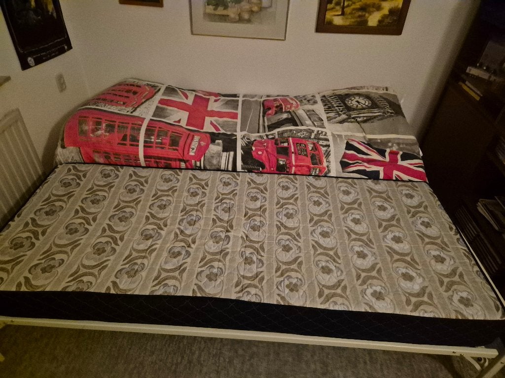Bed met onderschuifbed, Ophalen, 90 cm, Wit, Tweepersoons