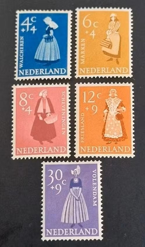 Nederland 1958 - nvph 707-711 - Zomerzegels - 1 met plakker, Postzegels en Munten, Verzenden, Na 1940