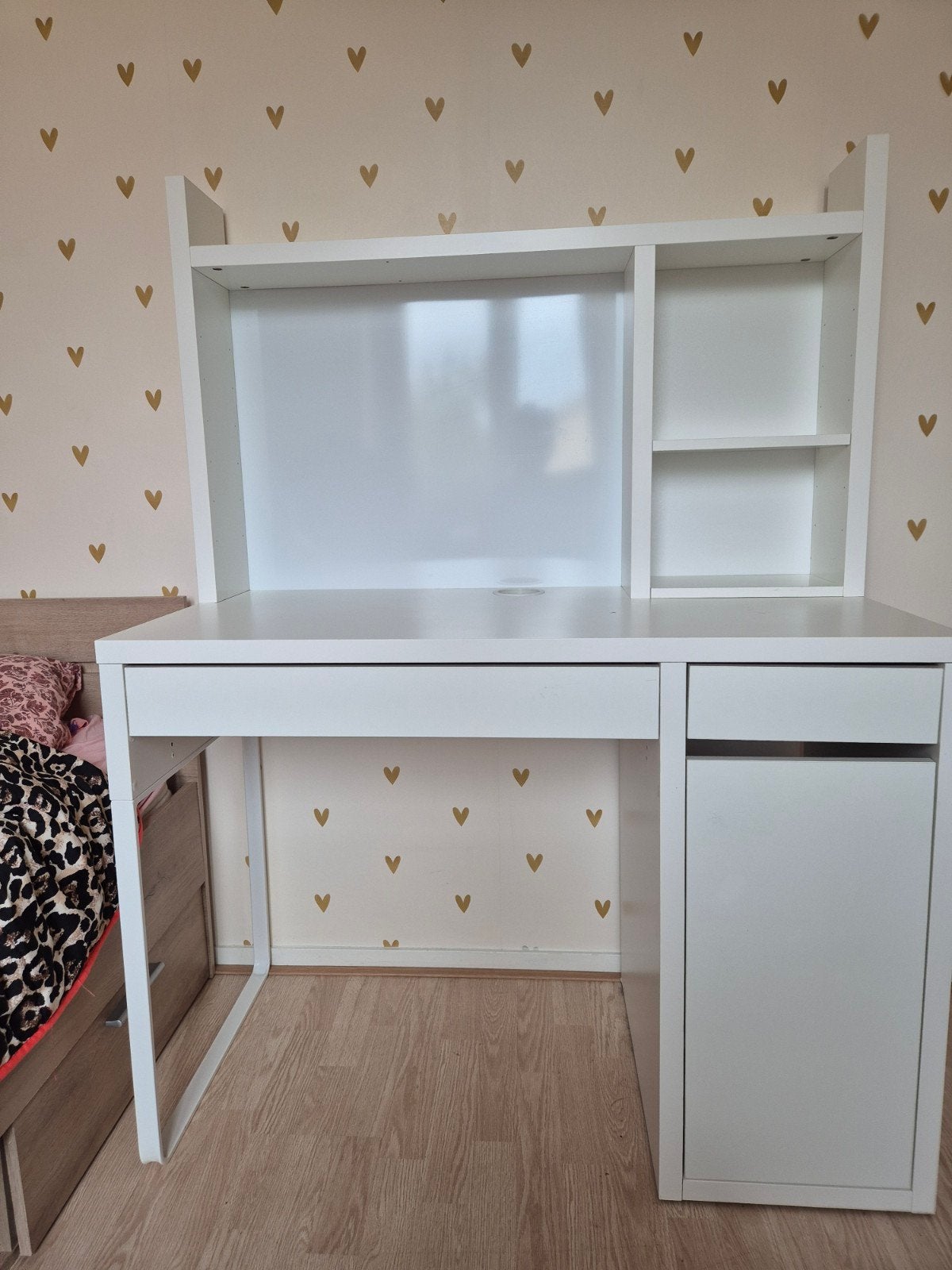 ikea micke bureau met bovenstuk en kastje, Ophalen, Gebruikt, IKEA, Wit