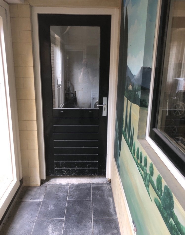 Buitendeur 88x211,5 meranti met thermopane en veiligheidslot, Ophalen, Gebruikt, 80 tot 100 cm, Buitendeur