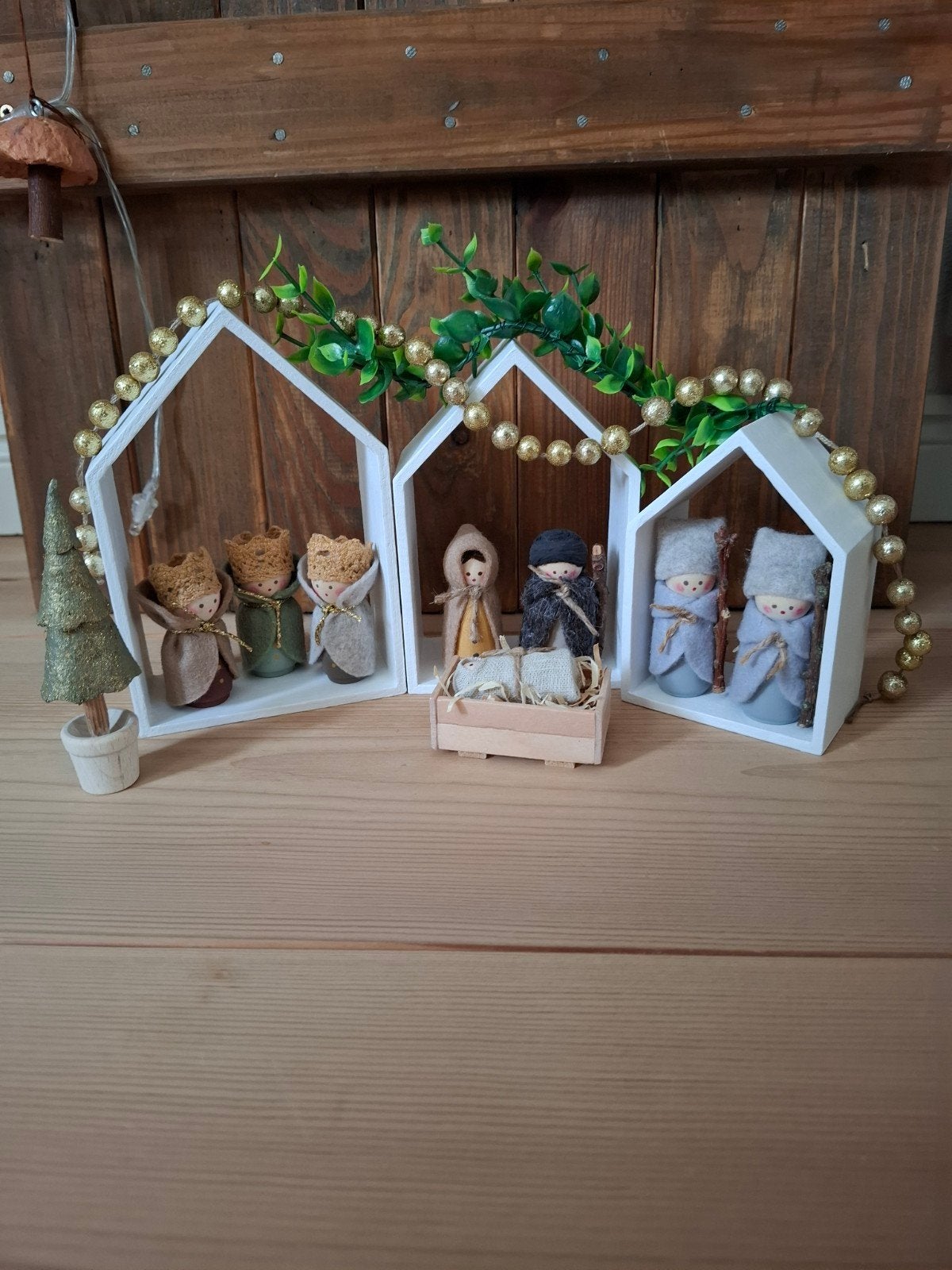handgemaakt kerststalletje met pegdoll figuurtjes, Ophalen of Verzenden