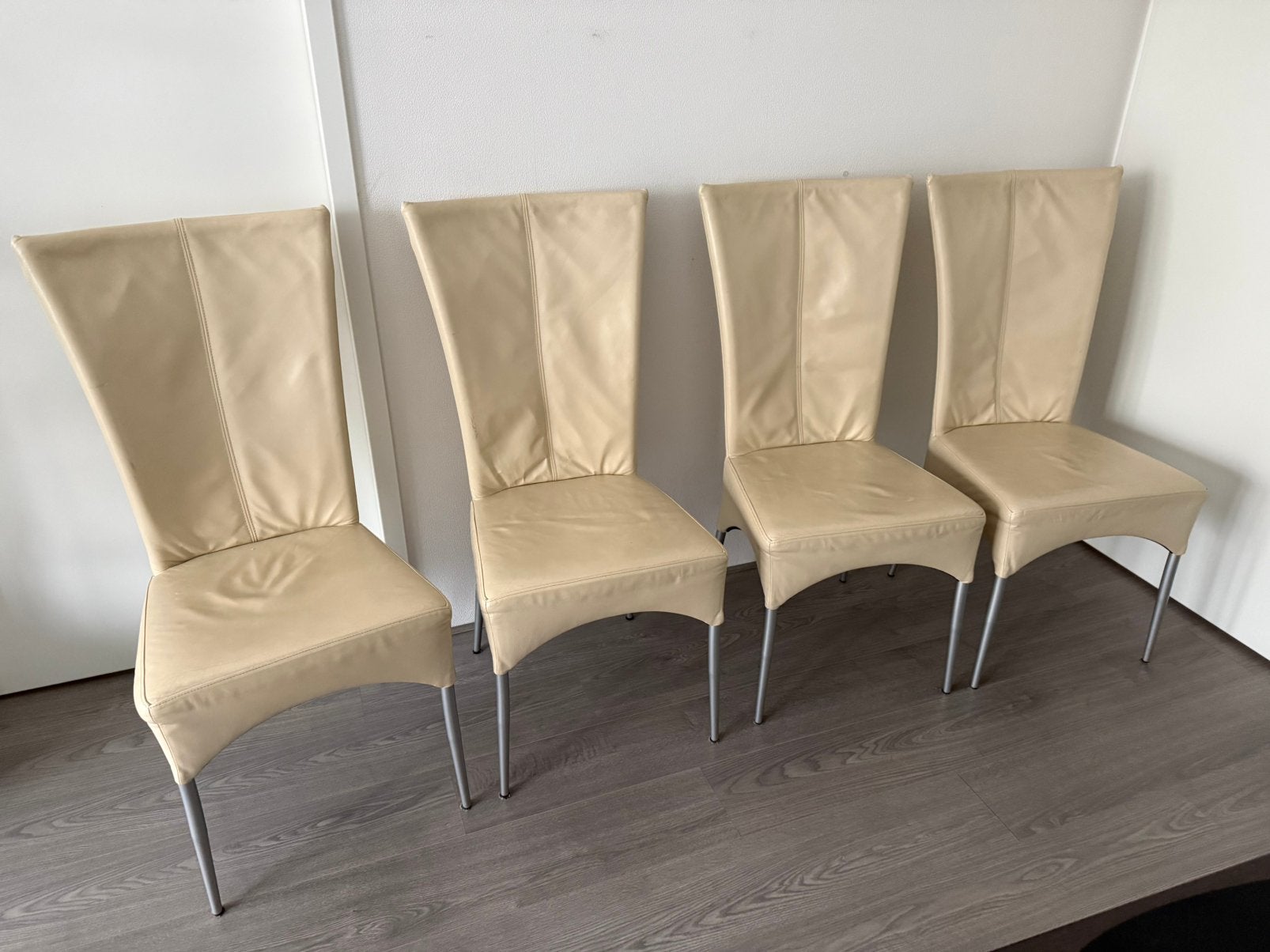 4x Trendy eetkamerstoelen | Leer | Ivoor Wit, Ophalen, Gebruikt, Wit, Leer