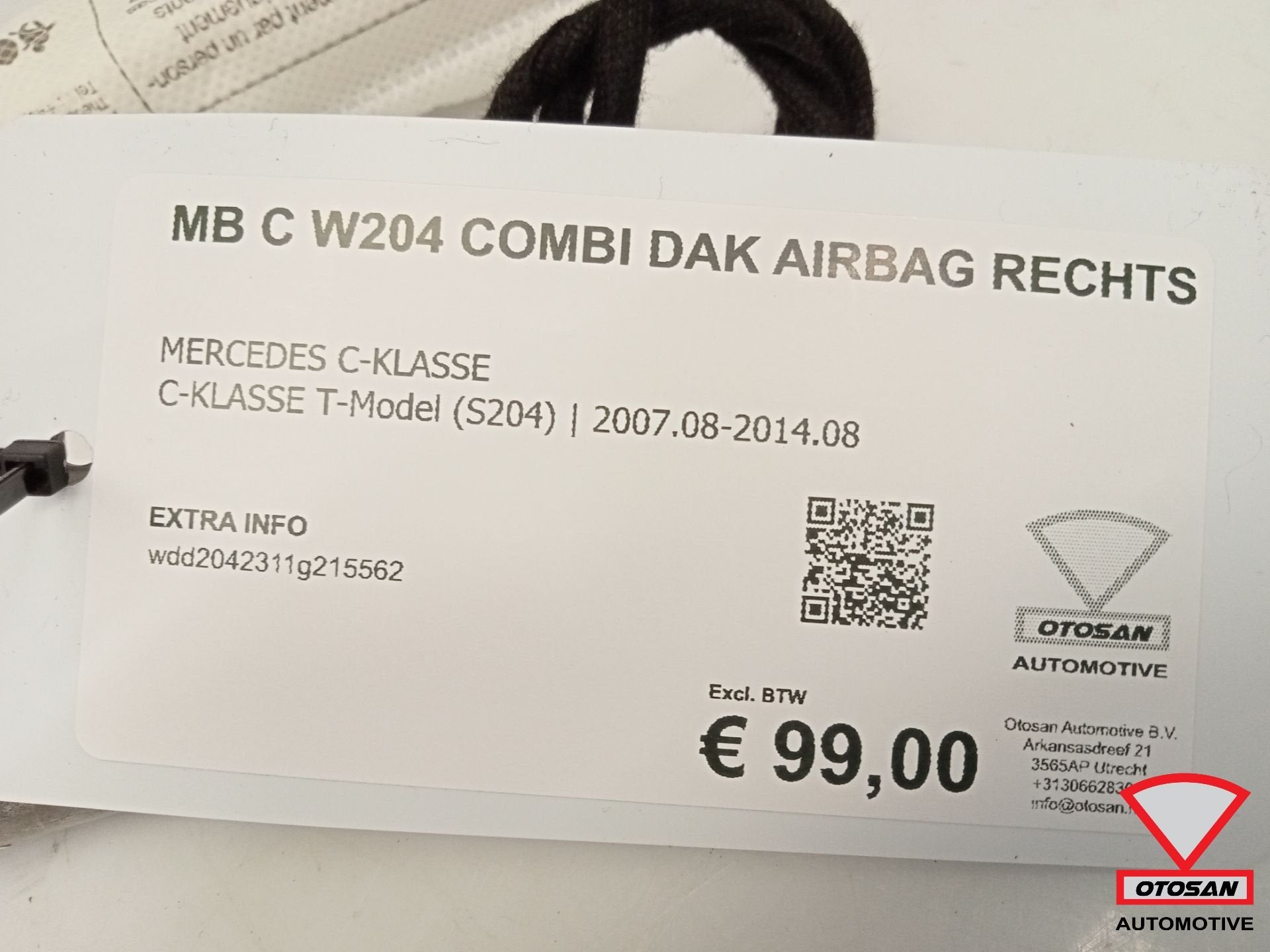 Mercedes C Klasse W204 Combi Estate Dak Hemel Airbag Rechts, Gebruikt, Mercedes-Benz AG, Mercedes-Benz, Ophalen of Verzenden