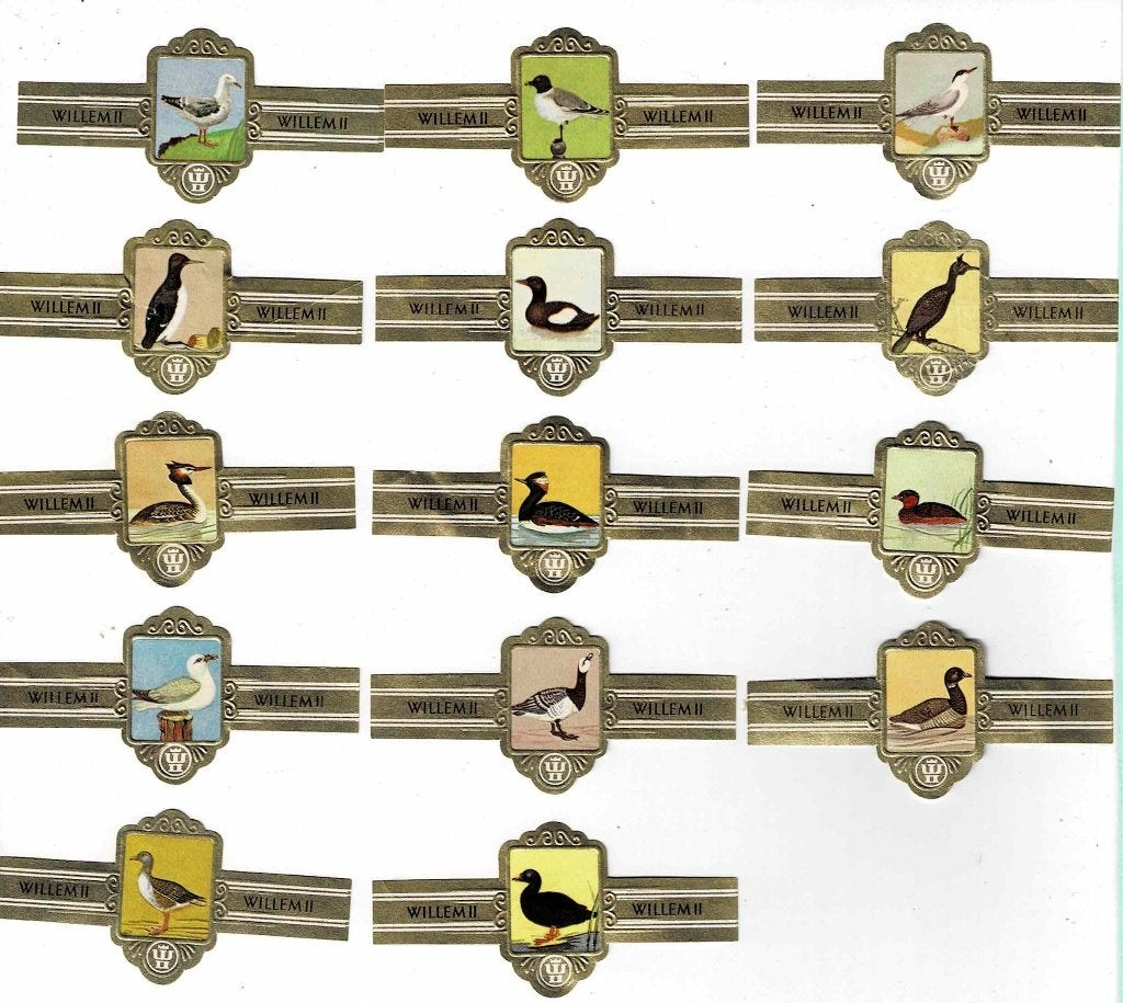 sigarenbandjes 1405 Willem II vogels serie X niet compleet, Ophalen of Verzenden, Zo goed als nieuw, Sigarenbandjes