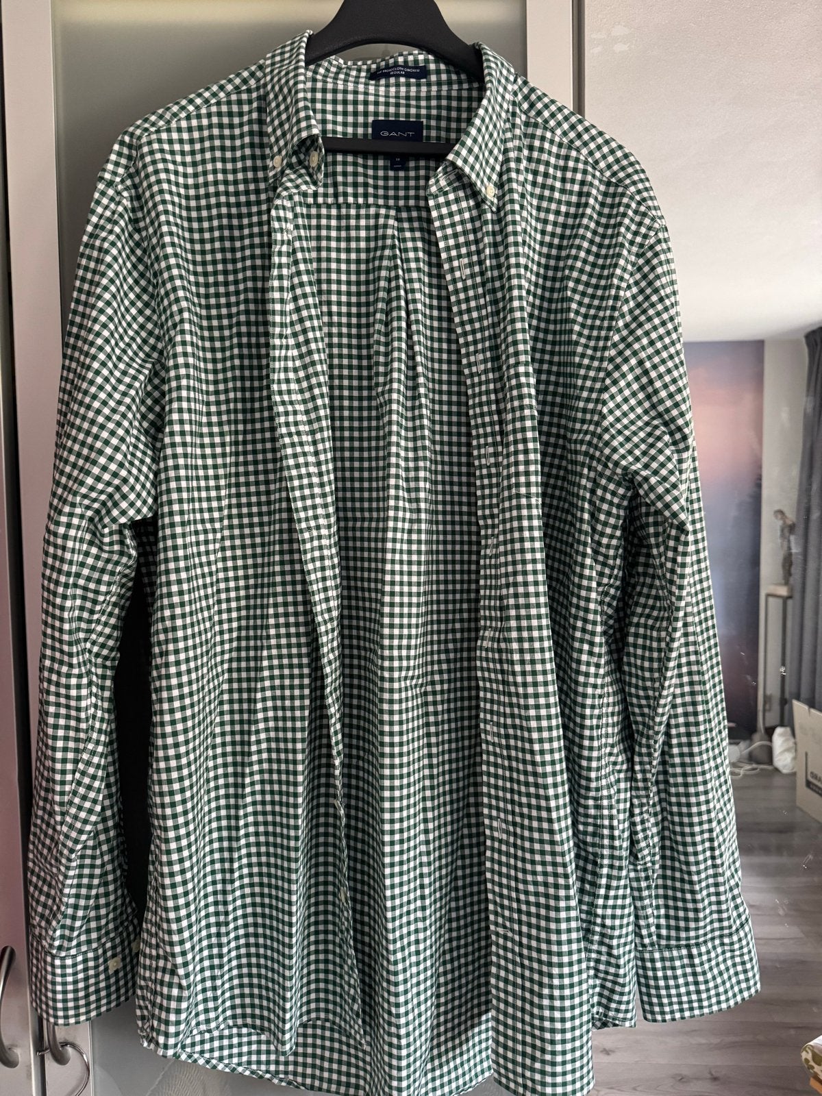 Gant donkergroen geruit overhemd, maat 2XL, Ophalen of Verzenden, Zo goed als nieuw, Groen