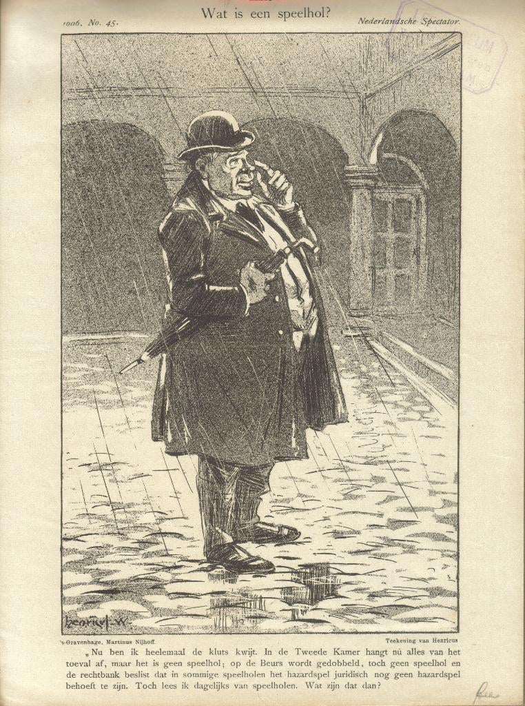 Henricus litho/offset "Wat is een Speelhol", in passepartout, Ophalen