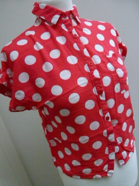 New Look polkadot blouse rood wit maat 8 = 36 S, New Look, Ophalen of Verzenden, Zo goed als nieuw, Maat 36 (S)