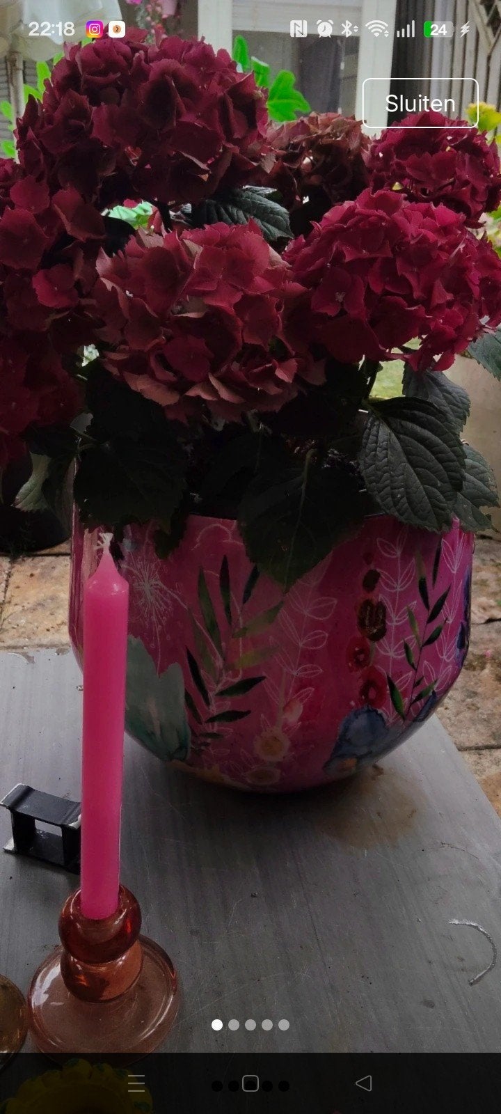 Bloempot Polly Pink Groot - Handgeschilderd Design, 25 tot 40 cm, Overige materialen, Ophalen of Verzenden, Zo goed als nieuw