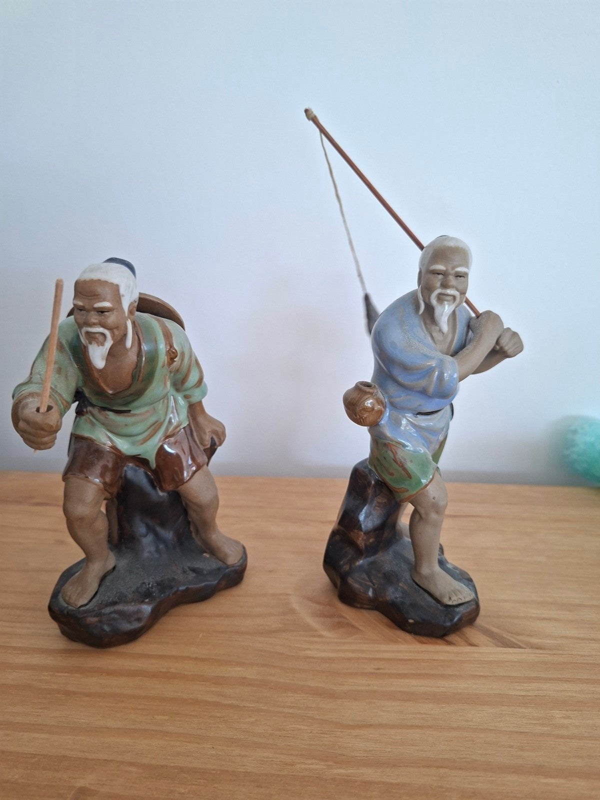 Vintage  2 Chinese Wanjang Mudman keramieken beeldjes, Ophalen of Verzenden, Handgemaakt, 20 - 50 cm, Steen of Keramiek