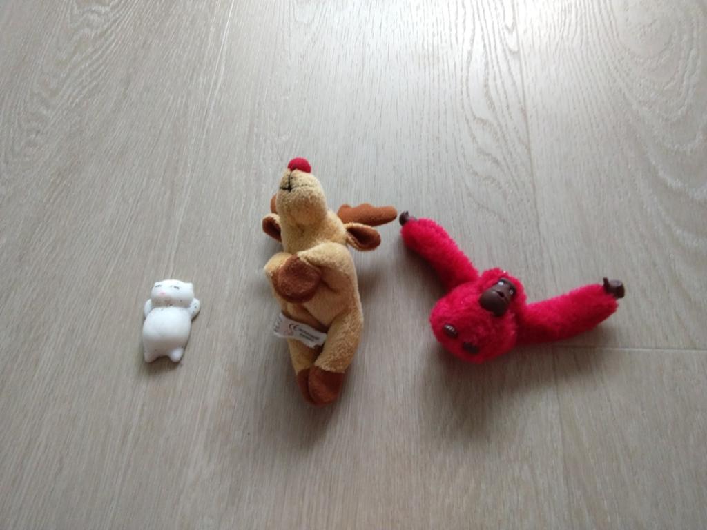 Set van 3 kleine knuffels: rendier, aap en wit beertje, Gebruikt, Beer, Ophalen of Verzenden, Klein (minder dan 20 cm)