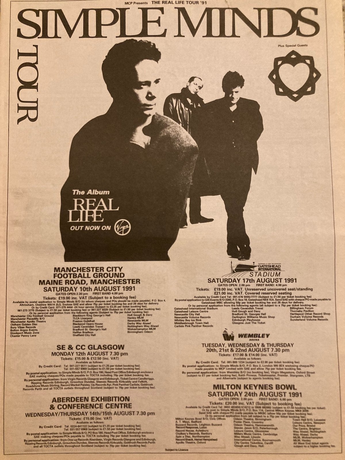 SIMPLE MINDS Real Life tour A3 advertentie, Ophalen of Verzenden, Gebruikt