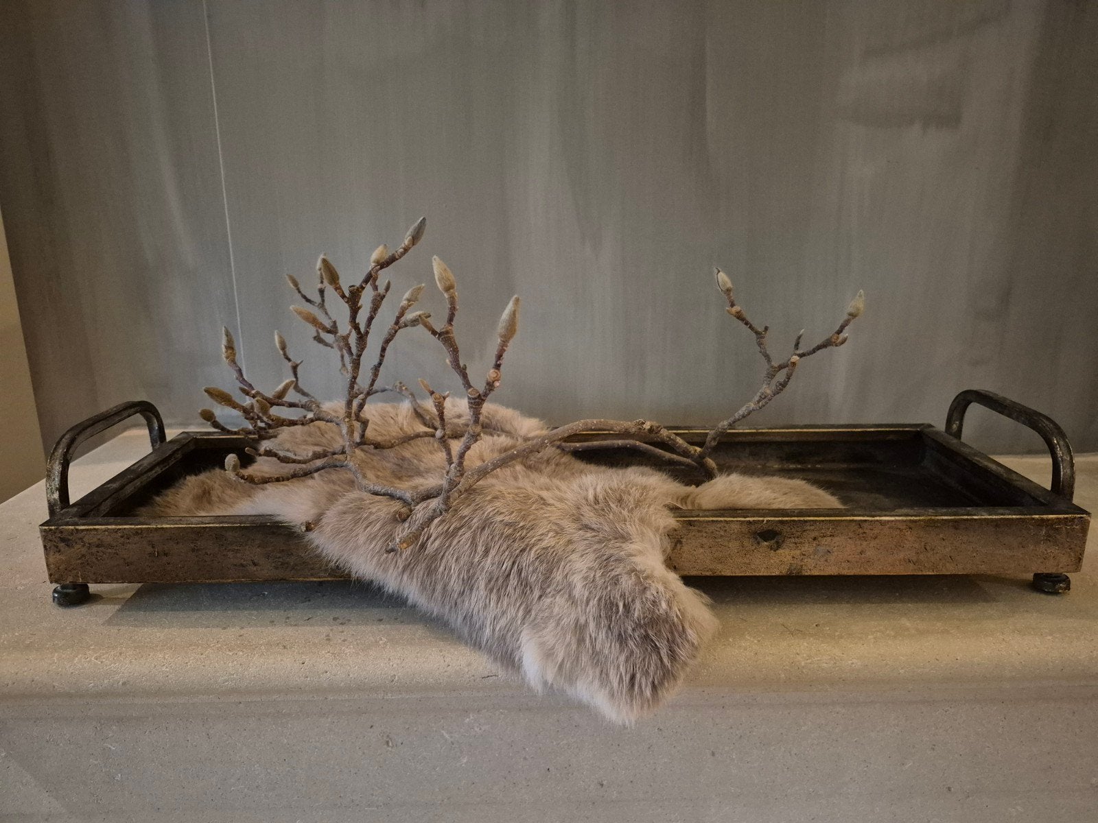Bronskleurig dienblad te koop stoer landelijk, Huis en Inrichting, Ophalen, Rechthoekig, Hout