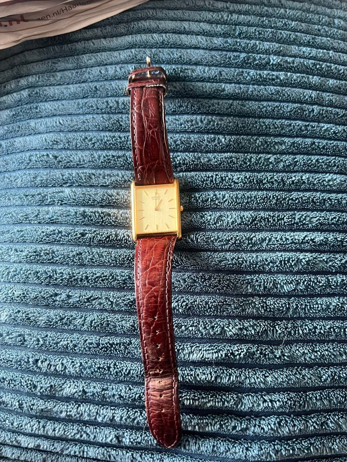 Vintage Seiko Tank Quartz-Goudkleurig/leren Band - V700-5K30, Seiko, Met bandje, Polshorloge, Goud