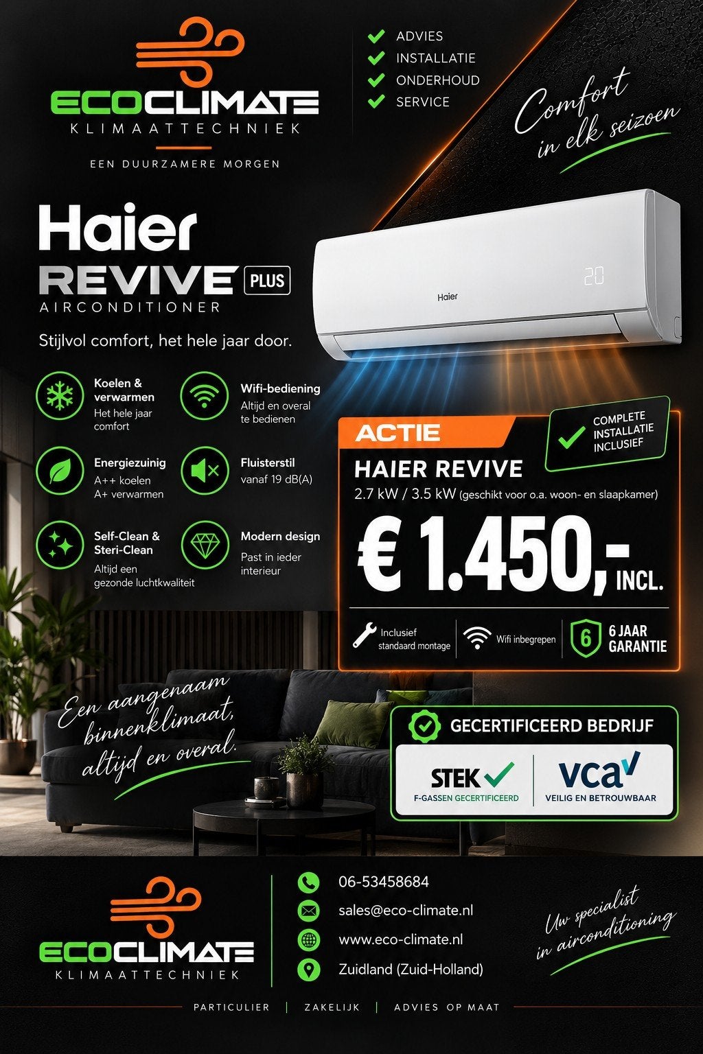 ️ Airco inclusief montage  €1.450 | 6 jaar garantie, Koelen en Ontvochtigen, Nieuw, 3 snelheden of meer, Ophalen of Verzenden