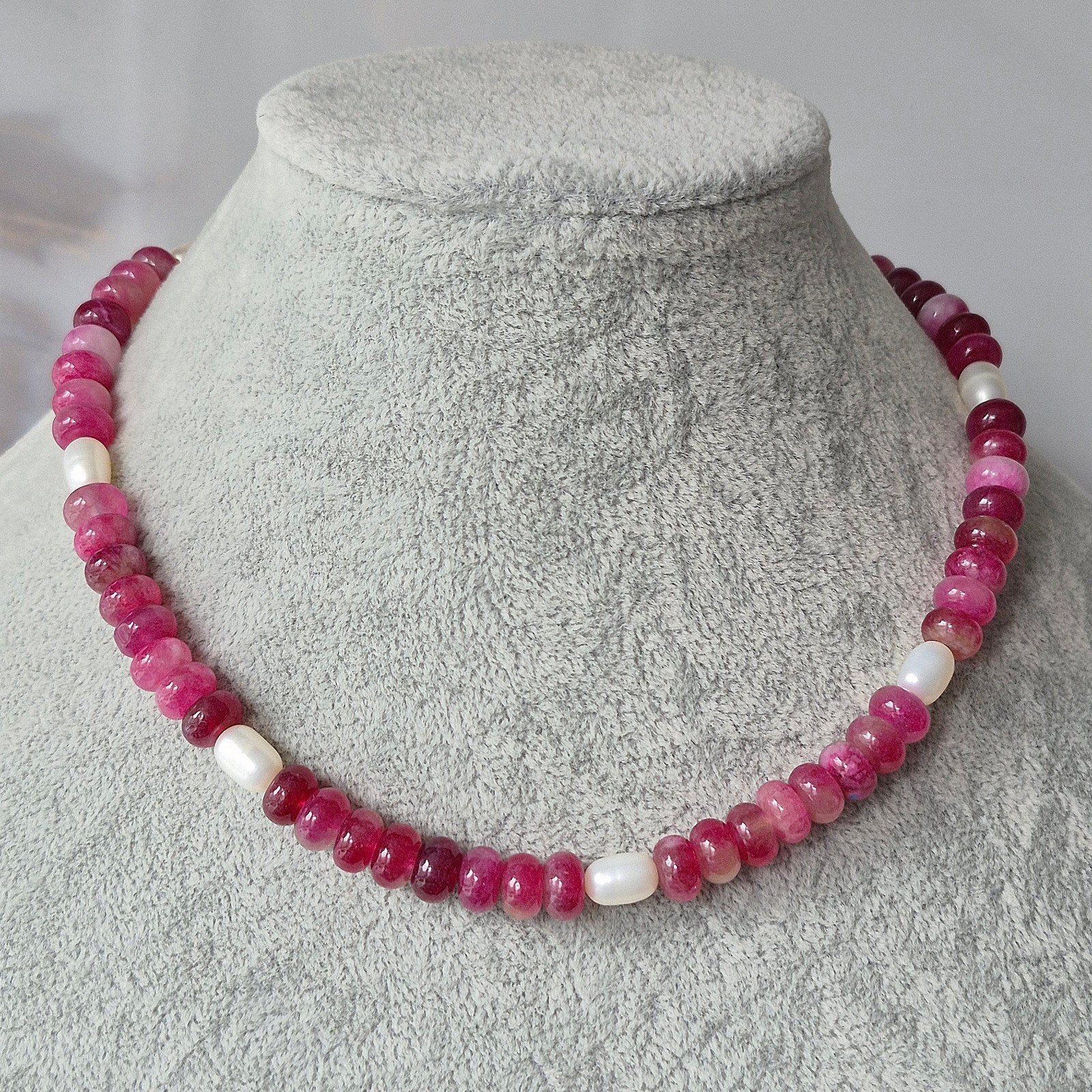 Roze Toermalijn met Zoetwaterparels ketting S925 zilver, Verzenden, Nieuw