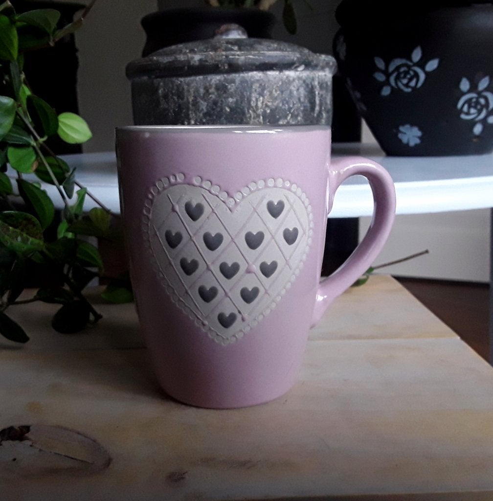 Grote mok - beker - hartjes liefde Valentijn - roze, Gebruikt, Keramiek, Overige stijlen, Mok