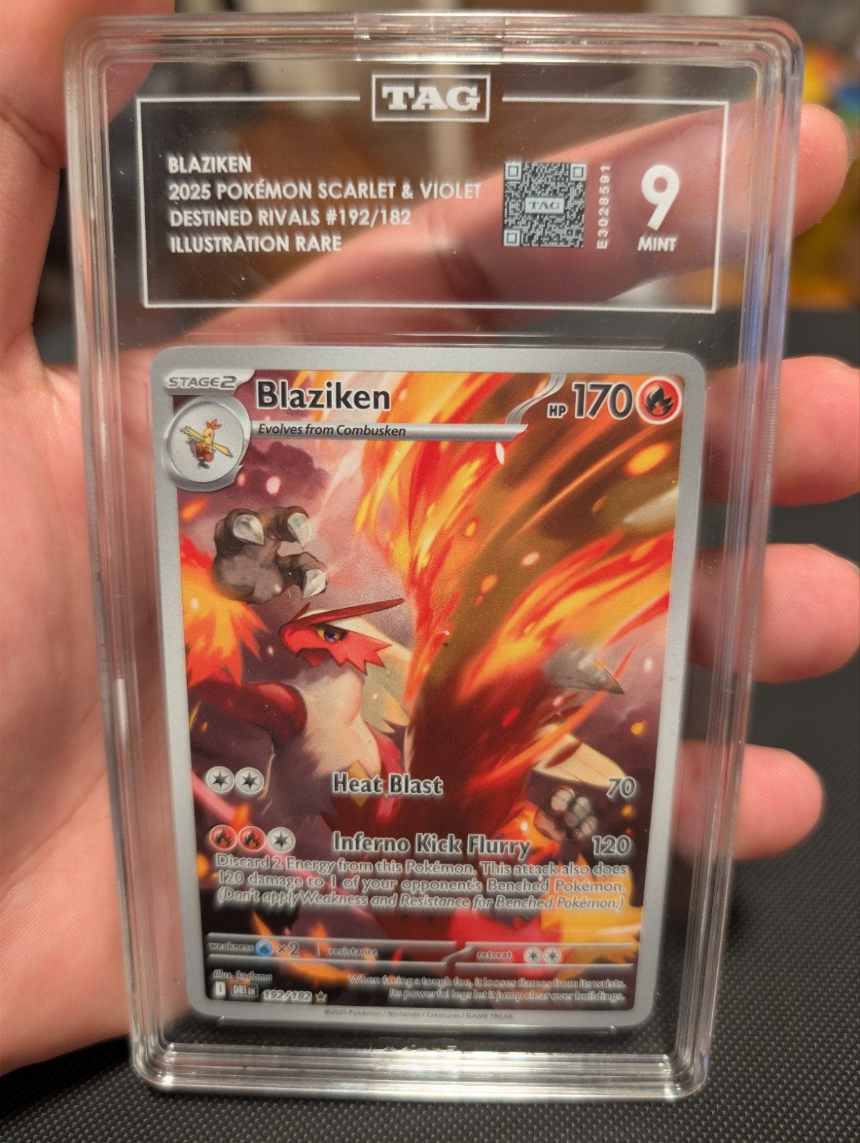 Blaziken 2025 Pokémon Scarlet & Violet TAG Graded 9 Mint, Ophalen of Verzenden, Zo goed als nieuw, Losse kaart
