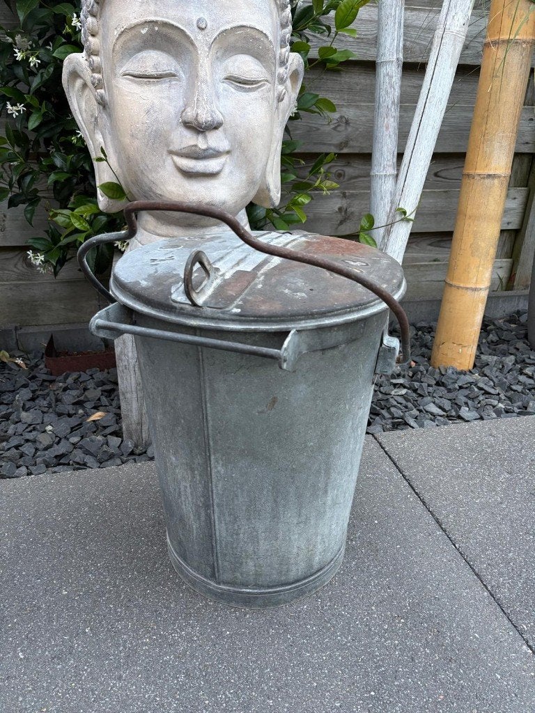 Vintage zinken afvalemmer prullebak uit Kos (1931), Ophalen of Verzenden