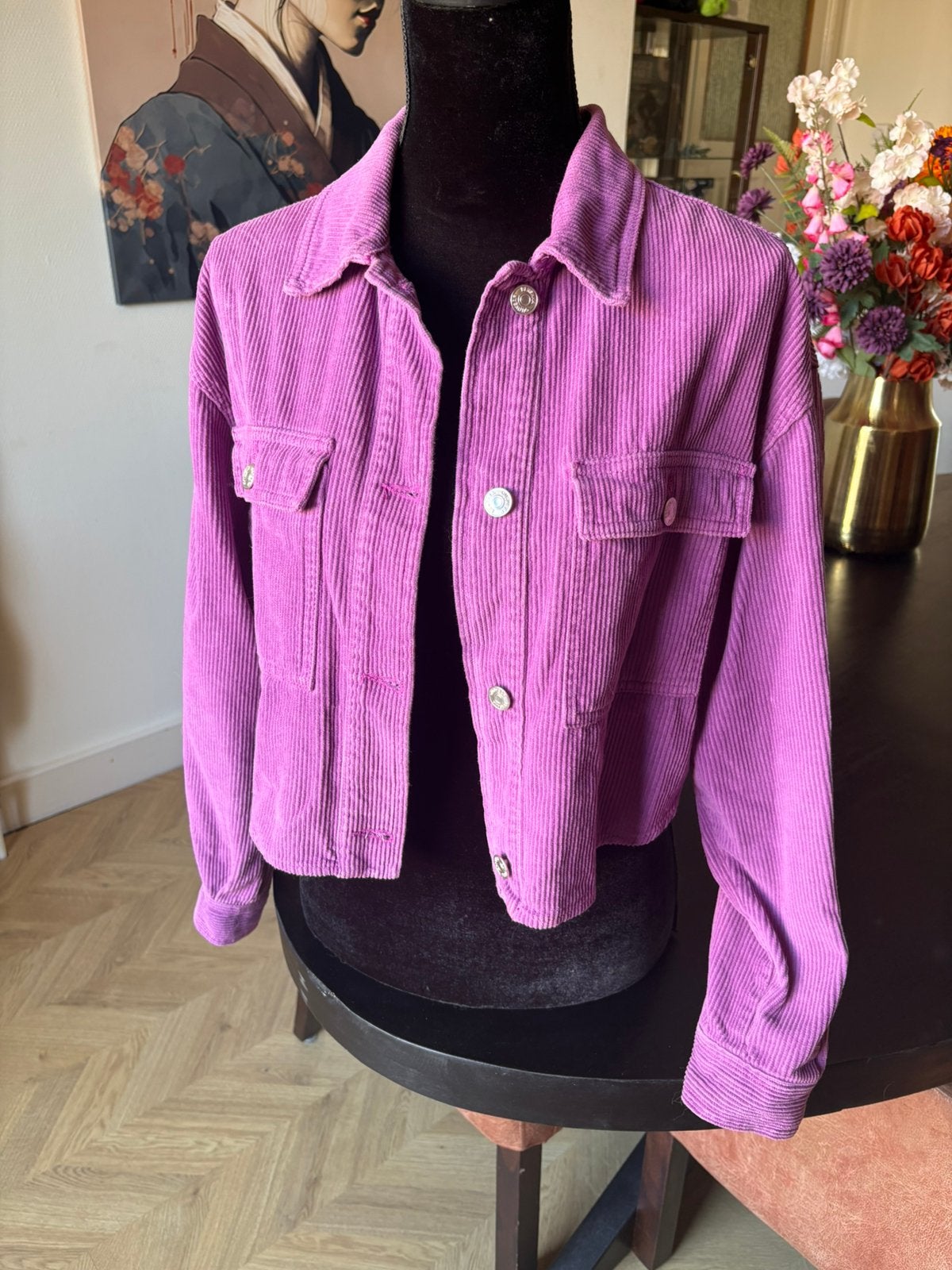 Paarse ribstof jasje Bershka, Ophalen of Verzenden, Gedragen, Maat 36 (S), Paars