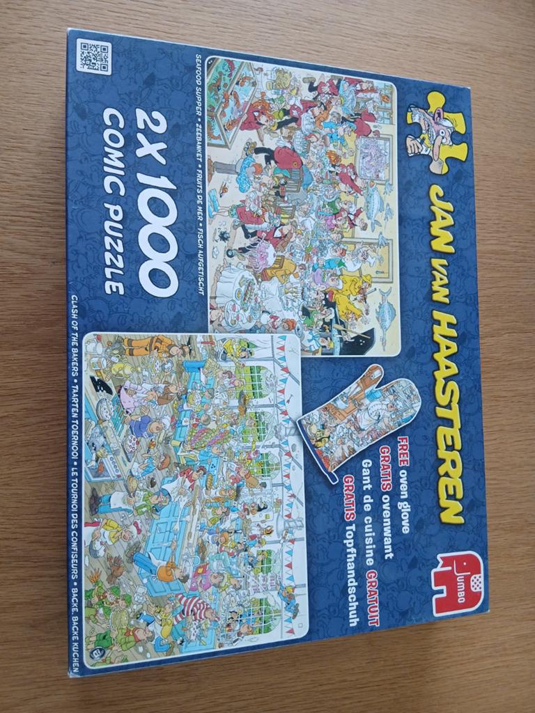 Dubbele puzzel van Jan van Haasteren., Ophalen of Verzenden, 500 t/m 1500 stukjes, Zo goed als nieuw