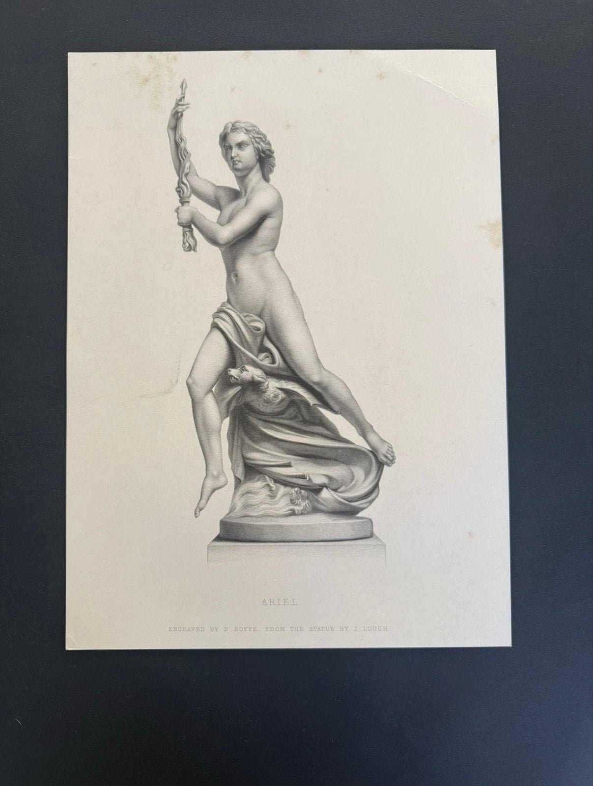 Antieke"Ariel"Gravure-Klassieke Mythologische Figuur19e eeuw, 1800 - 1899, Met tekst, Mythologie, Ophalen of Verzenden