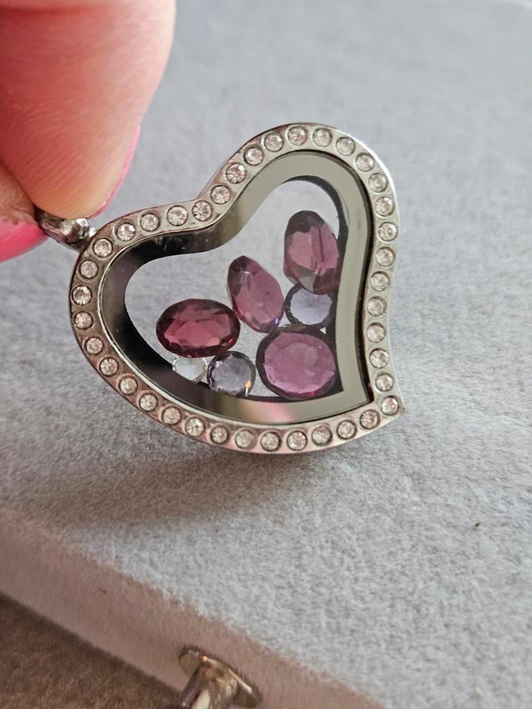 Hart Locket Kettinghanger met Kristallen - 3 cm, Glas of Kristal, Nieuw, Ophalen of Verzenden, Hart