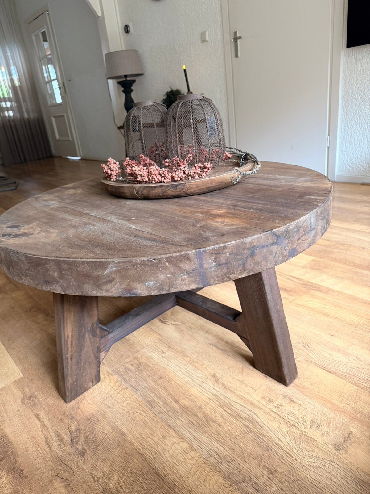 Ronde salontafel met kruispoot NIEUW!, Ophalen, 50 tot 100 cm, Nieuw, 50 tot 100 cm