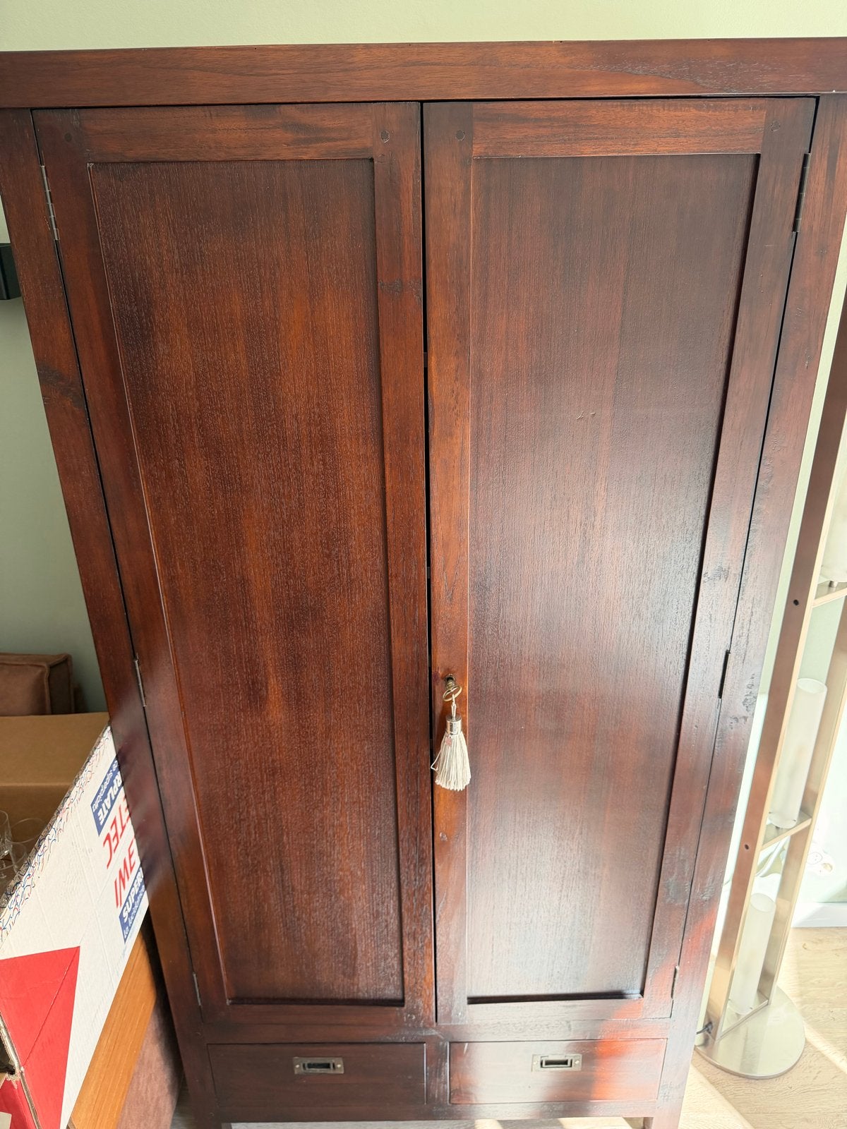 Massief teak houten kast met lades en planken, Ophalen, Gebruikt, 50 tot 100 cm, Met lade(s)