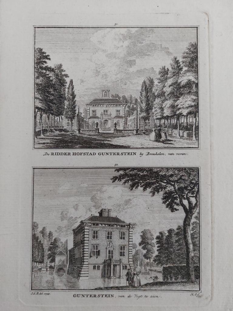 51-52 / Gunterstein aam de Vecht te Breukelen Kopergravure, Ophalen of Verzenden
