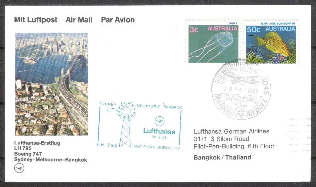 1e Lufthansa vlucht Sydney - Melbourne - Bangkok 1988, Verzenden, Overige typen