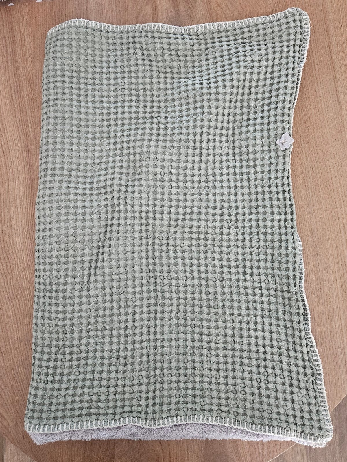Koeka deken wafelstof en teddy - grijs/groen, Groen, Koeka, Ophalen of Verzenden, Zo goed als nieuw