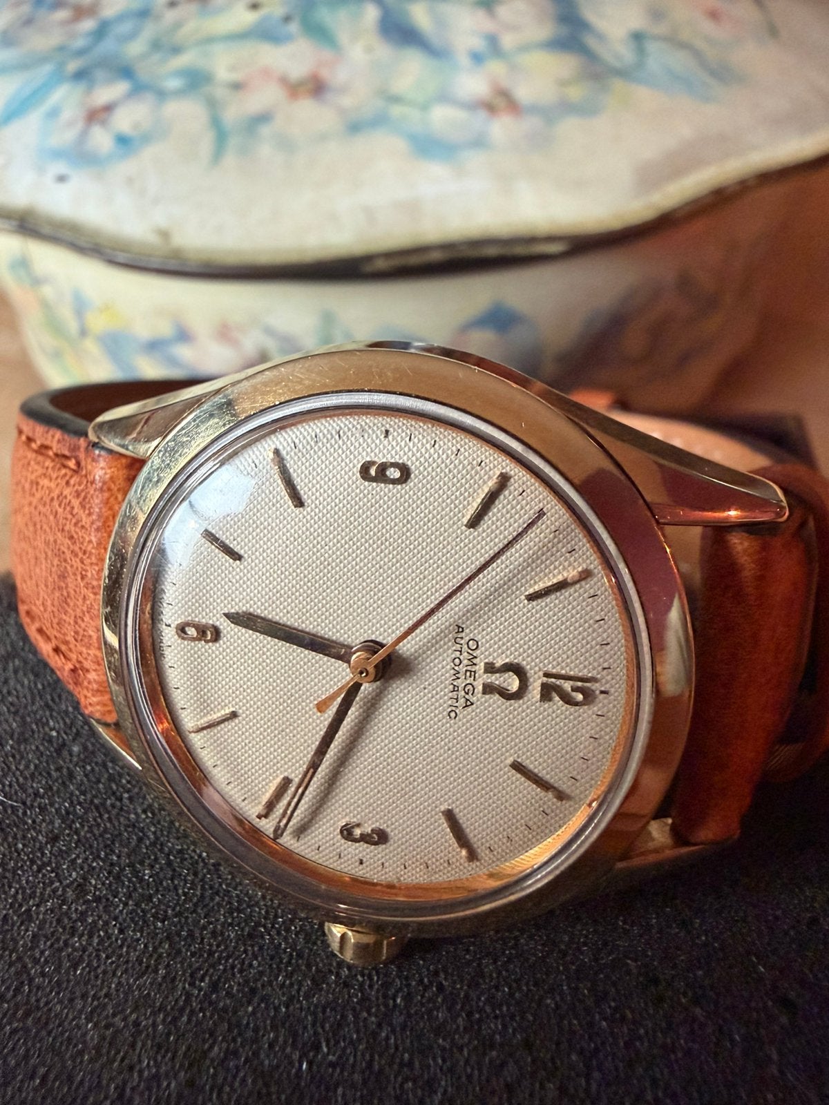 Omega heren Automatic uit 1954 -19 JewelsWaffle/Honeycomb!!, Sieraden, Tassen en Uiterlijk, Ophalen, Met bandje, Polshorloge, 1930 tot 1960