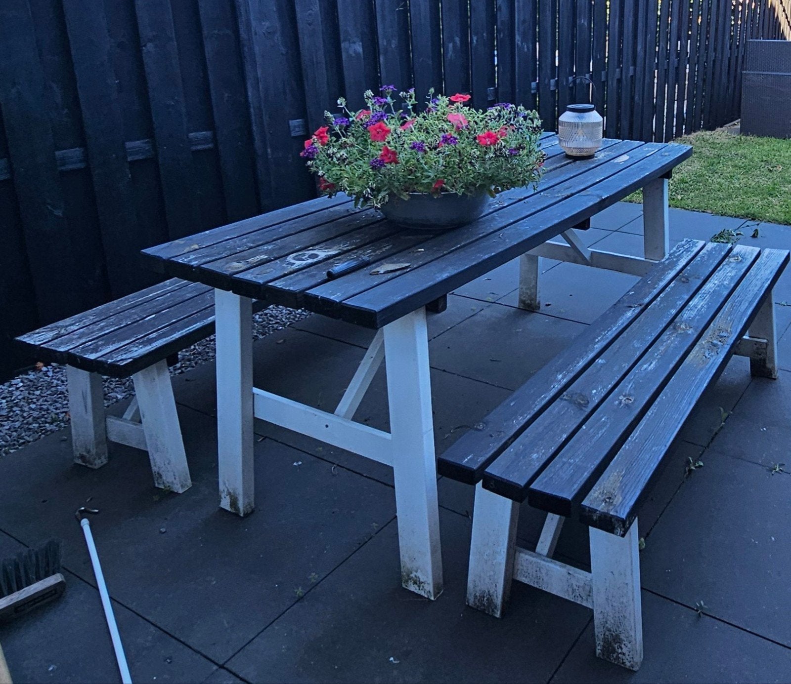 GRATIS Picknick tafel en bankjes, Ophalen, Gebruikt, Rechthoekig, Hout