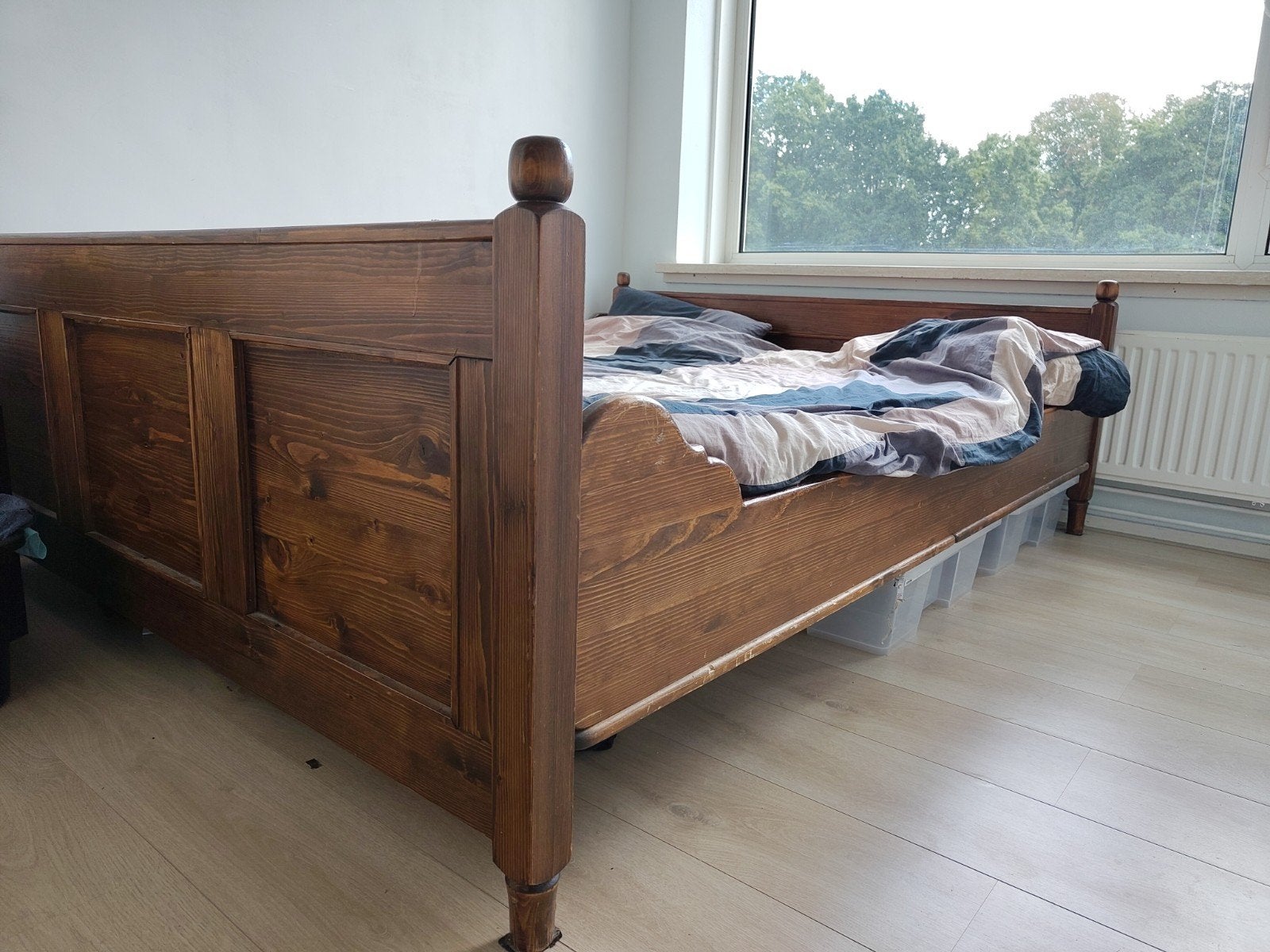 Groot houten tweepersoonsbed (160x200 cm) met matras, Ophalen, Gebruikt, Tweepersoons, 200 cm