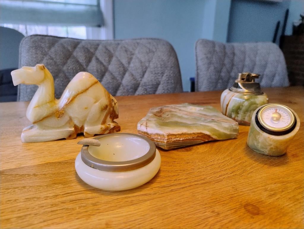 Vintage decoratie van groen marmer: asbakken, aansteker, Antiek en Kunst, Ophalen