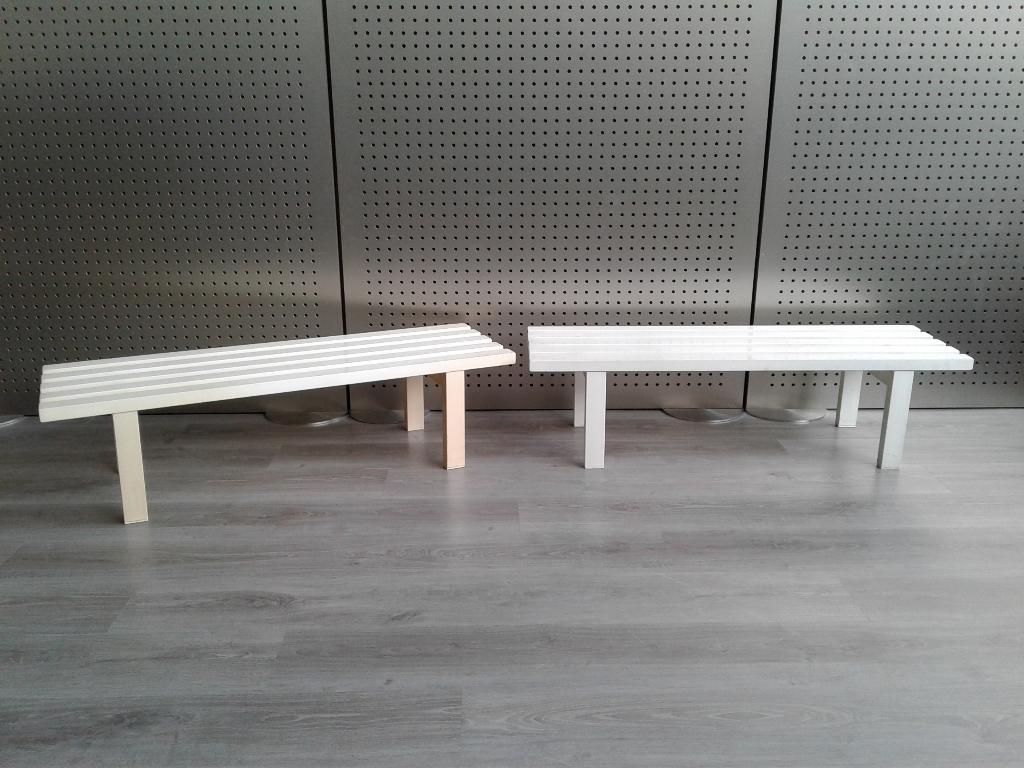 2x Lattenbank staal (Wit) Jaren 70, Zeer Mooi!, Huis en Inrichting, Ophalen, Minder dan 50 cm, Gebruikt, 100 tot 150 cm