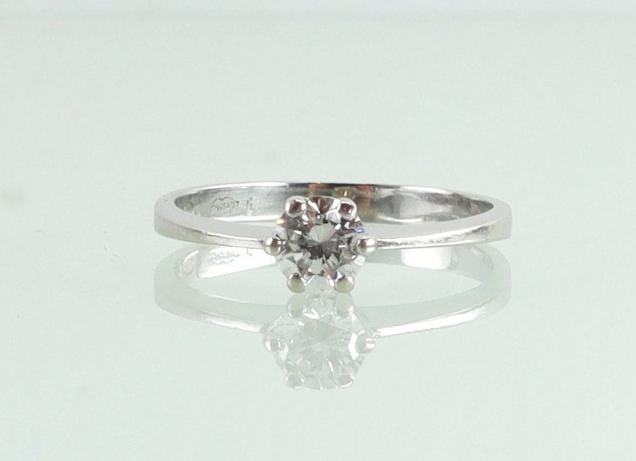 Vintage witgouden ring solitair briljant diamant, Ophalen of Verzenden, Goud, Ring, Met edelsteen