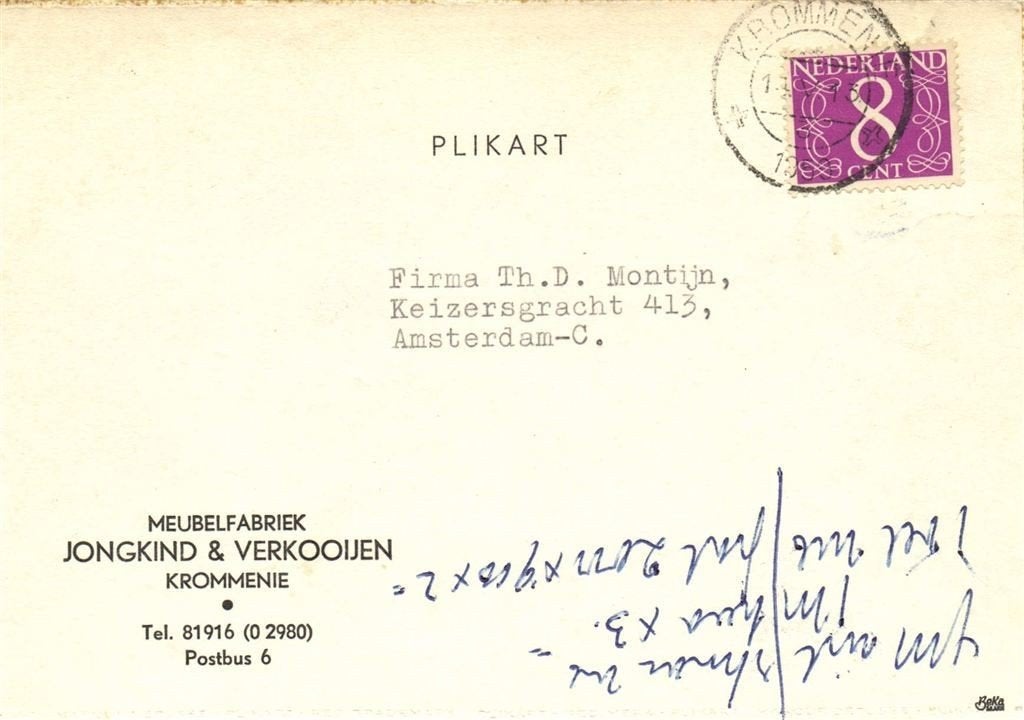 Jongkind + Verkooijen, Krommenie - 05.1959 - plikart, Ophalen of Verzenden, Briefkaart