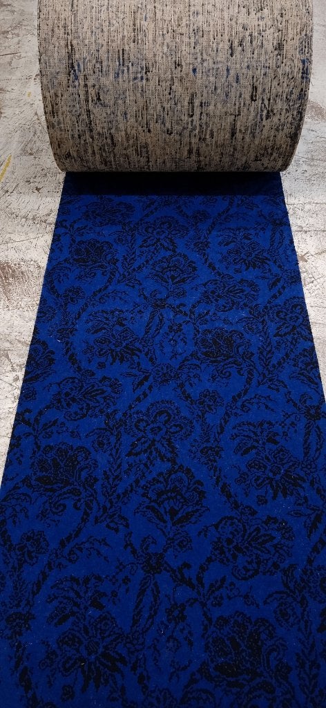 Prachtig blauwe Jacquard traploper 12m/70cm, Blauw, Rechthoekig, Nieuw, 200 cm of meer