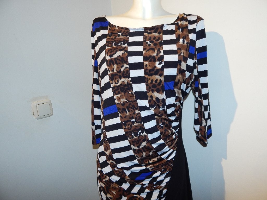 Joseph Ribkoff stretch jurk aparte print jaguar gesmockt 44, Maat 42/44 (L), Joseph Ribkoff, Knielengte, Gedragen