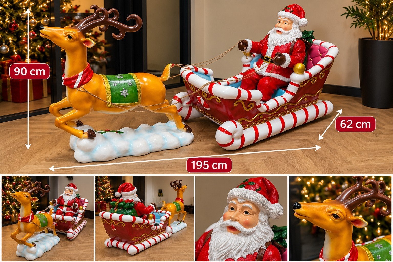 Grote Kerstman met Slee en Rendier 195 cm – Kerstdeco, Ophalen, Nieuw
