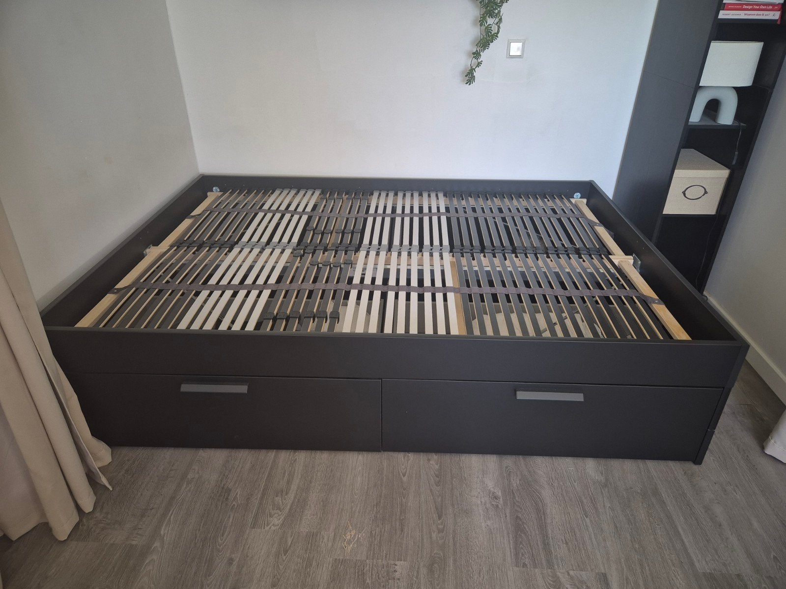 IKEA BRIMNES bed 140x200 cm zwart met 4 lades, Gebruikt, Zwart, Tweepersoons, 200 cm