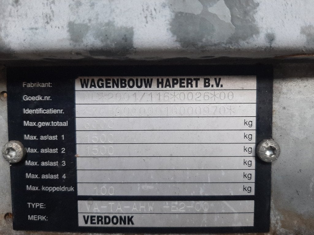 Verdonk koelaanhanger chassis 2006, 3000 kg, actief kenteken, Ophalen, Gebruikt