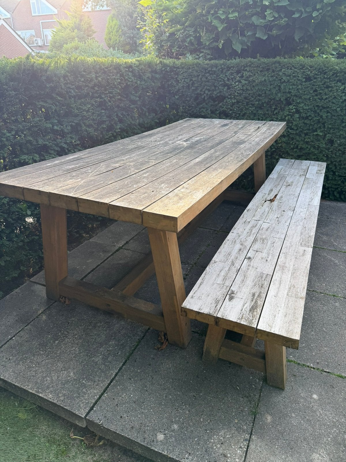 Houten tafel en bankje - opknapper, Ophalen, Gebruikt, Rechthoekig, Hout