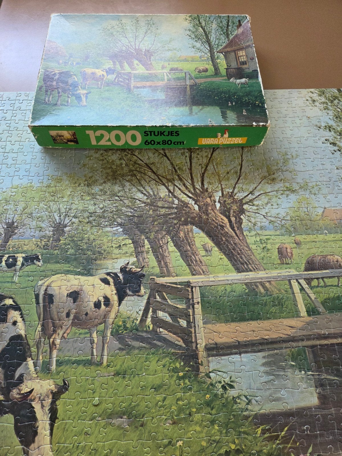 1970 Vara Puzzel 1200 stukjes - Hollands Landschap met Koeie, Ophalen of Verzenden, 500 t/m 1500 stukjes, Gebruikt, Legpuzzel