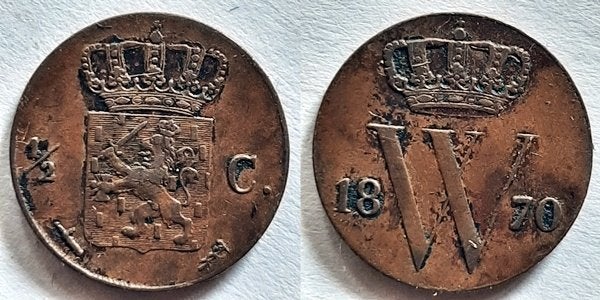 Halve cent 1870, Postzegels en Munten, Verzenden, Koning Willem III, Overige waardes